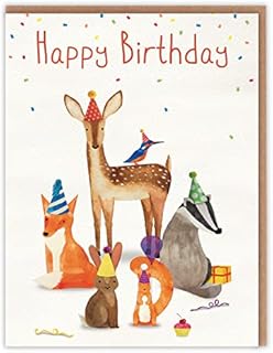 Beautiful Animal Birthday Card - Watercolour of Cute Deer, Fox, Badger, Kingfisher, Squirrel and Rabbit Birthday Card For Her For Him - For Adults For Children