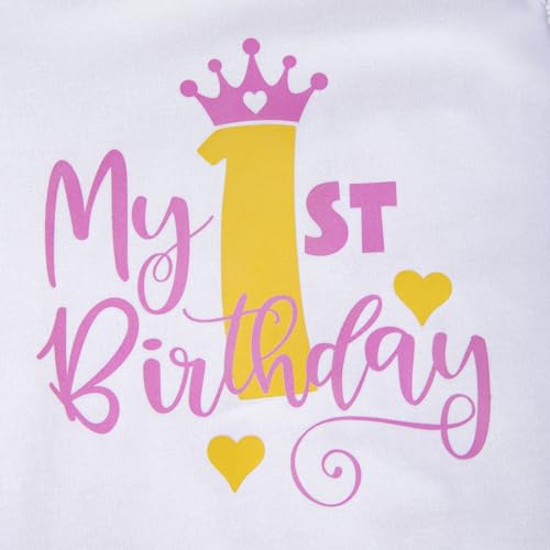 Winmany Baby Mädchen ersten Geburtstag Kleidung 3PCS Bogen Stirnband Mein 1. Geburtstag Strampler Tutu Rock Cake Smash Outfit Set für FotoShooting (Rosa Krone, 12-18M)