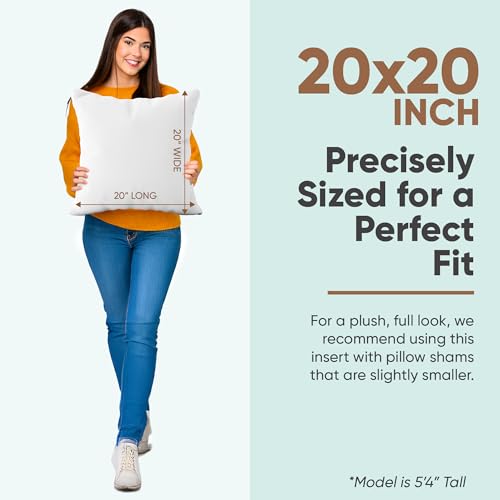 Image of Pillowflex Synthetic Down Pillow Insert 20x20 in - Karate Chop Pillow | Set of 2 - Large Square Sham Forms, Plush Polyester Cotton Blend, Cloud-Like Comfort, Clump-Resistant Fill, Smooth Finish