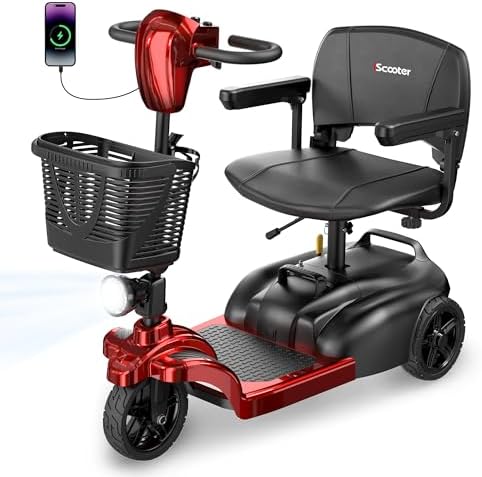 iScooter Mobility Scooter, 3 Wheel Mobility Scooter for Adults & Seniors, Electric Wheelchair Device with LED Headlight, Basket, Cup Holder, Detachable, Extended Battery, Lightweight and Convenient