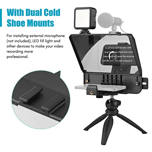 Image of Andoer A10 Portable Smartphone DSLR Camera Teleprompter Prompter Kit with Phone Holder LED Fill Light Desktop Tripod Remote Control for Vlog Video Recording Live Streaming Interview Stage Presentation