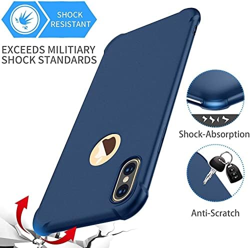 ORETECH Compatible with iPhone Xs Max Case, with [2 x Tempered Glass Screen Protector] 360 Full Body Shockproof Case Ultra Thin Hard PC Silicone Rubber Case Cover for iPhone Xs Max 6.5 inch - Blue