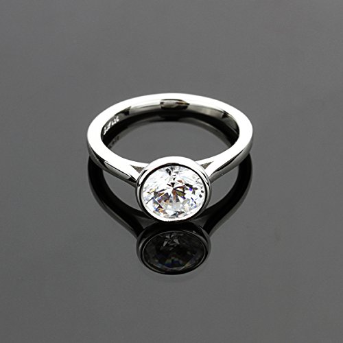 Platinum Plated Sterling Silver Ring 2 Carat Round Cz Stone Bezel Set Solitaire Wedding Engagement Ring (Size 5 To 9), 5 #TOP4