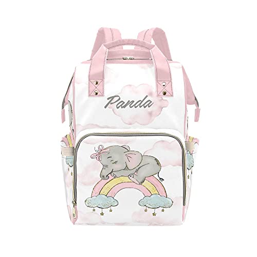 Rainbow Elephant Diaper Bags Backpack with Name Personalized Baby Bag Nursing Nappy Bag Travel Tote Bag Gifts