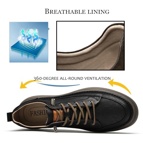 Men's Genuine Leather Flat Casual Oxford Shoes Comfortable Round Toe Lace-Up Slip-On Platform Work Walking Shoes Non-Slip Driving Oxford Sneakers3