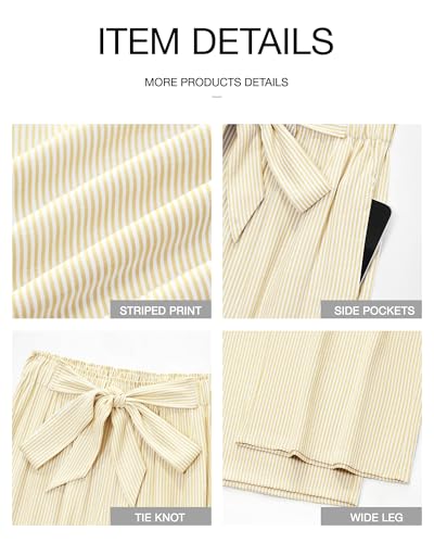 Image of BTFBM Pants for Women 2026 Spring Clothes Striped High Waist Tie Knot Dressy Casual Wide Leg Palazzo Work Trousers Pants