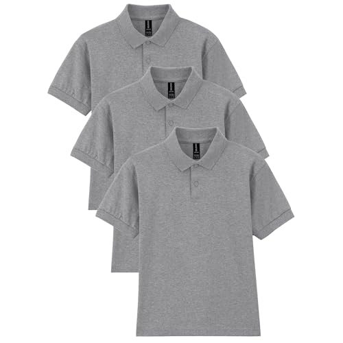 Gildan Youth DryBlend Short Sleeve Polo Style G8800B 3-Pack Sport Grey Large