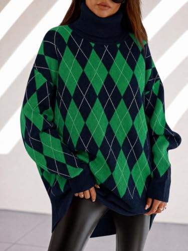 Image of Womens Turtleneck Oversized Sweater Batwing Chunky Pullover Sweater Casual Fall Loose Knit Jumper Top