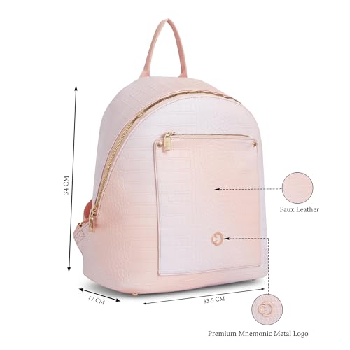 Image of Caprese Marilyn Large Fashion Backpack for Women | Croc Pattern Faux Leather Laptop Compatible Backpack with Front Pocket & Zip Closure | Stylish & Spacious Everyday Use Office Bag (Orange)
