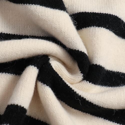 Women's Striped Knit Long Sleeve Ruffle Sweater Ribbed Crew Neck Pullover Sweater 7