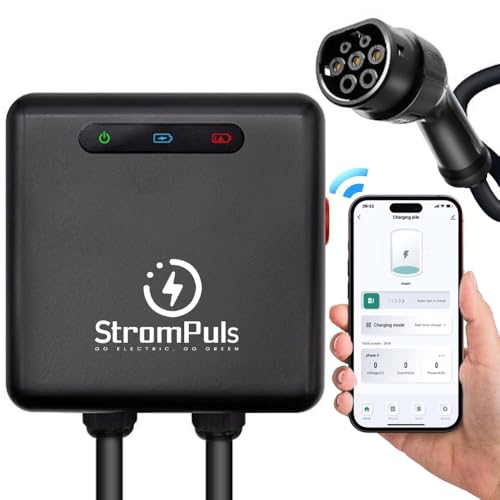 Strompuls 7.5kW EV Charger, Smart App, 32A, 1 Phase, 5M TPU Cable, Adjustable Amp, Indicator Light,...