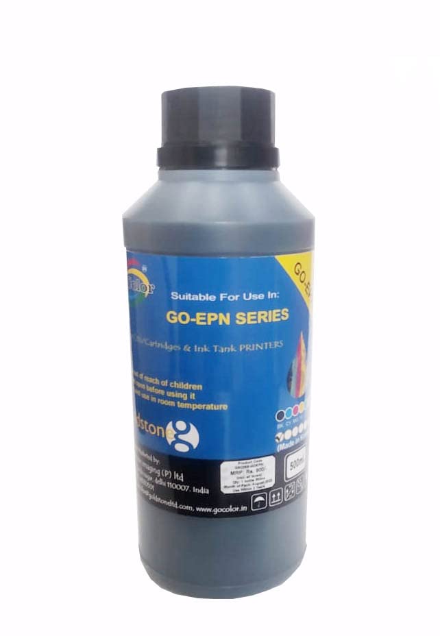 GoColor Premium Compatible Inkjet Dye Ink for GO-EPN Printer 500 ml Black Color for Cartridge/CISS/INKTANK