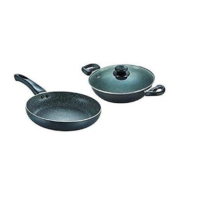 Prestige Omega Deluxe Granite Aluminium Non-Stick Cookware Twin Pack(Kadai with Lid 26cm, Fry Pan 26 cm, Black)