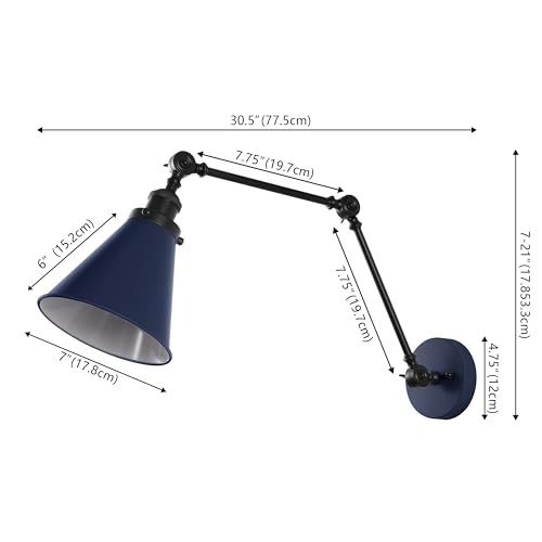 Image of JONATHAN Y Rover 1-Light Wall Sconce 7 inch, Navy /Black, Set of 2