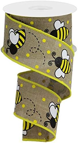 Wired Ribbon Yellow White Beige Bumblebee Bee 2.5 Inches X 10 Yards for Wreaths, Gift Wrapping, Floral Arrangements and Crafting