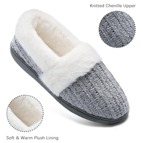 Bigwow Women's Fuzzy Slippers with Memory Foam Chenille Knit Slip On Plush Lined Closed Back-Heel House Slipper Warm Cozy Indoor Outdoor Shoes3