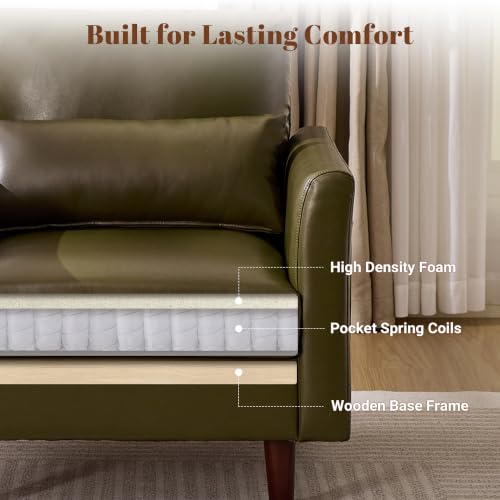 Image of Kingfun Faux Leather Armchair Sofa with Side Pocket,Olive Green