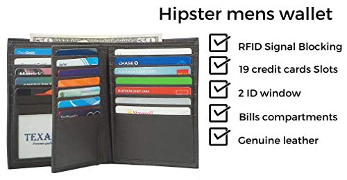 Bifold Genuine Leather RFID Blocking Wallet For Men Card Slots, 19 Cards, 2 ID Windows (Brown)4