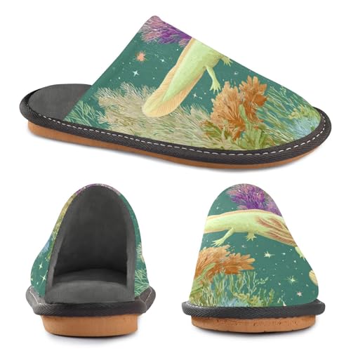 Slippers for Women Axolotl with Colorful Plants Soft Fuzzy Women's Slippers Indoor and Outdoor Shoes2