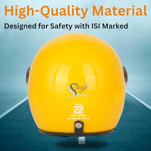 Image of Sage Square Cruiser Open Face Helmet | ISI Certified | Clear Visor | Soft Inner Padding | Designed for Comfort & Style (Yellow Glossy)