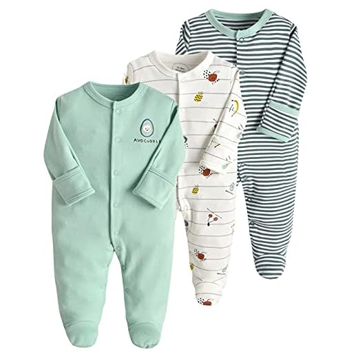 amropi Bambino Pagliaccetti 3 Pezzi Pigiama in Cotone Neonato Ragazzi Ragazze Manica Lunga Tutine 6-9 Mesi, Verde Bianco Banda