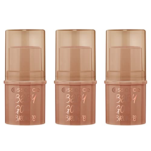 Essence Baby Got Bronze Bronzing Stick - Lápiz de contorno nº 10, marrón, natural, radiante fresco, vegano, sin alcohol, sin conservantes, sin parabenos, 3 unidades (3 x 5,5 g)