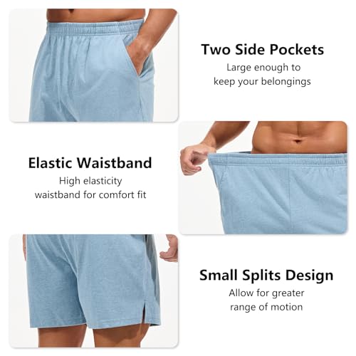 Image of AMY COULEE Mens Lounge Shorts 4 inch Pajama Lightweight Cotton Sleep Bottoms with Pockets
