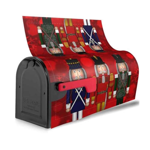 Image of Christmas Serious Nutcracker Red Delight Mailbox Covers Magnetic Mailbox Wraps Post Letter Box Cover Standard Oversize 21 inchX18 inch /25.5 inch X 21 inch Mailwrap Garden Home Decor