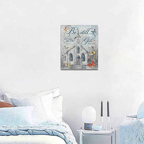 Country Church Canvas Wall Decor Art Christian Religion Faith Butterfly And Bible Verse Rustic Church Painting Artwork Crosses Pictures Prints Framed Wall Decorations For Home Living Room Bedroom #TOP5