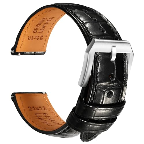 Bracelet montre cuir vachette italien 19mm 21mm noir chic