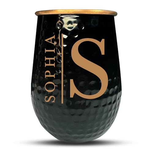 Custom The Grip Mule Pure Copper Moscow Mule Mug with Personalized Bold Horizon Monogram Theme Engraving for the Palm of Your Hand | Cold Drinks Only | No Handle | 1 Cup | 18 Oz | Black