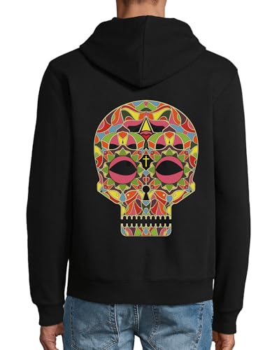 Sweat à capuche haut de gamme en coton motif crâne tribal noir