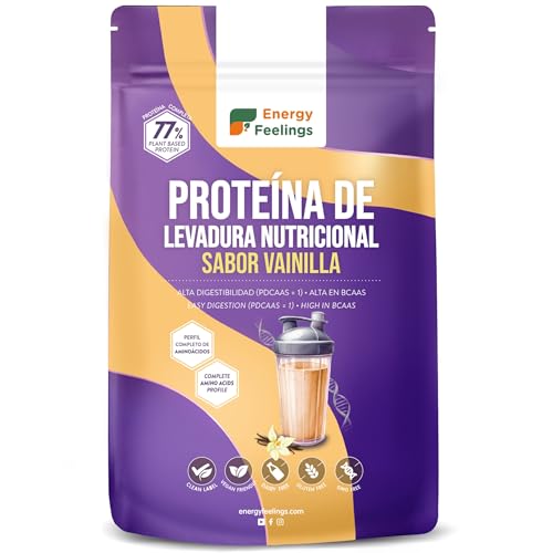 Energy Feelings Proteína de Levadura Nutricional en Polvo Vainilla 1kg, Proteína Vegana Sin Lactosa y Sin Gluten para Masa Muscular con Todos los Aminoácidos Esenciales, Vegan Protein Powder