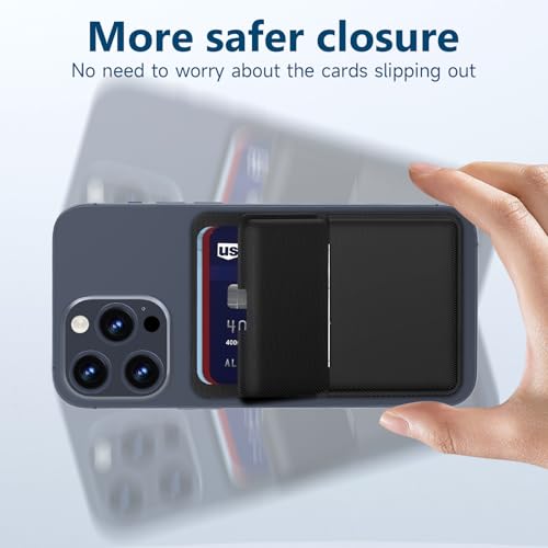 Image of Asstar Magnetic Wallet Compatible with MagSafe Wallet for 3 Cards, Black | Adjustable Wallet Stand for Apple, Magnetic Card Holder Wallet for iPhone 17 /16 /15 /14 /13 /12 Series, Twill PU Leather