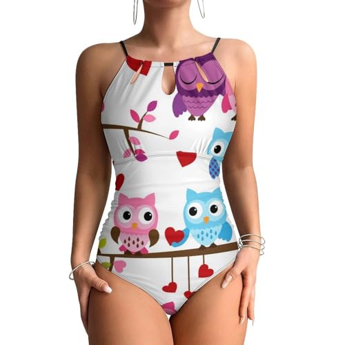 Swimsuit une pièce hiboux roses et bleus avec doublure contrôle du ventre