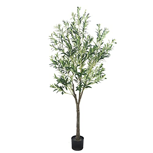 GUYUSO 6ft high Artificial Tree Artificial Olive Tree in Plastic Pot Faux Olive Tree Fake Olive Tree Simulation Olive Tree Decorative Olive Tree for Home Decoration (1, 6)