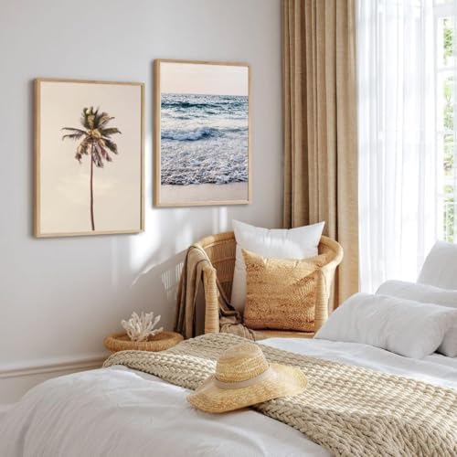 Quadro Decorativo coquerio mar praia paisagem bege sala quarto Co...