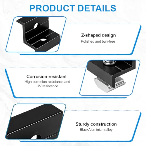 EXLECO 12 x Balkonkraftwerk Endklemmen 30-35mm Solarmodul Klemmen PV Modul Befestigung Solarpanel Alu Klemmen Stehfalzklemme Solar Modul Halterung Zubehör für Dachhalterung Solarschiene Profil Schwarz