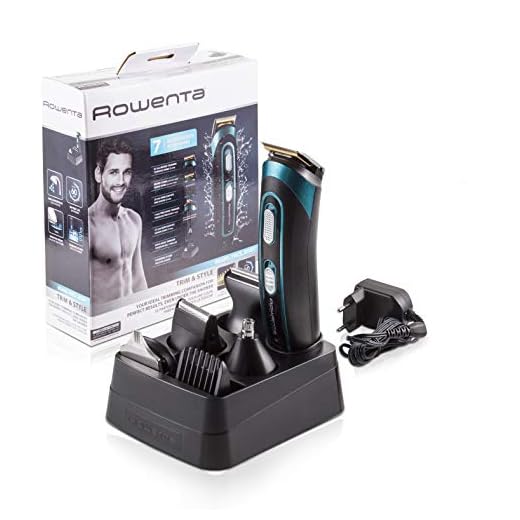 Rowenta Trim & Style TN9130 - Cortapelos para barba y cuerpo 7 en 1, accesorios de afeitado, nariz, oreja, patillas, recorte y afeitador corporal, autonomía 60 minutos y batería recargable