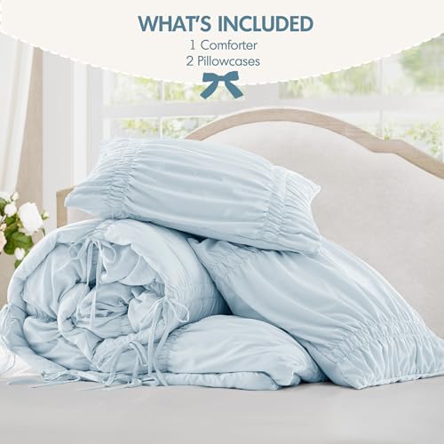 Image of Intelligent Design Ruched Shabby Chic Blue King Comforter Set, 3pc | Girls Bedding Set, French Country, All Season Down Alternative, Cozy, Machine Washable, Lightweight, Breathable