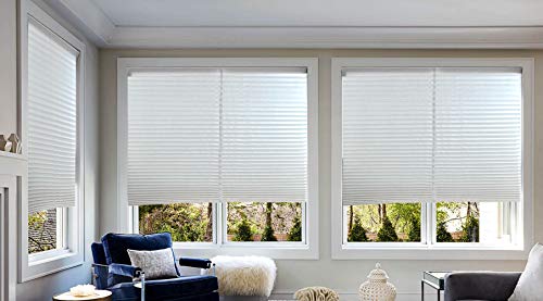 Home-X Pleated White Window Blinds, Light Filtering Window Shade-Single Cell Cordless Cellular Shade-Custom Cut To Size-Pure White-36 X72 #TOP1