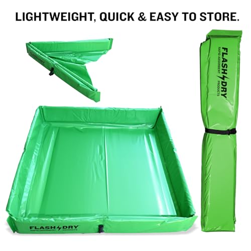 Image of FLASHDRY Portable Spill Containment Berm, Folding Duck Pond 4' x 4', Reusable Oil, Fuel & Chemical Spill Containment Tray, UV-Resistant PVC, Heavy-Duty, Quick & Easy Setup, Garage & Industrial Use