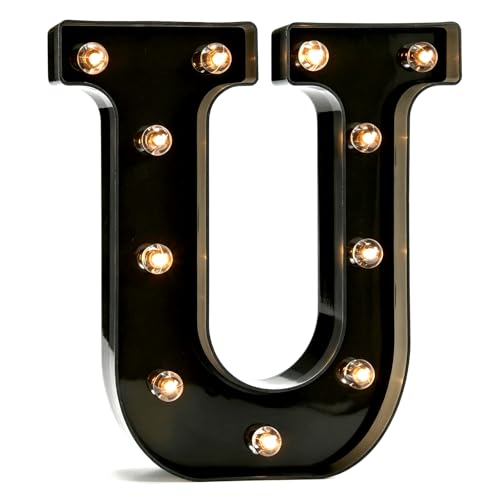 Image of Pooqla Black Light Up Letter U, Marquee Letters Black Room Decor | LED Lighted Letters Birthday Party Decorations, Gifts for Boys Men Christmas Anniversary Night Light Home Bar Room Decoration
