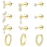 Helix - Piercing para tragus, diseño de caracola, con parte trasera plana, de acero quirúrgico, con cordón negro, bolsa de tela de felpa