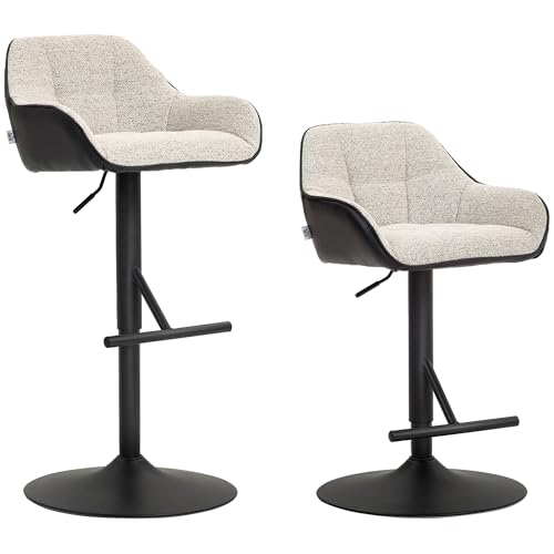 HOMCOM Lot de 2 tabourets de Bar, chaises de Bar, Hauteur réglable, Assise pivotante, avec Dossier et Repose-Pieds, Tissu Effet Lin et Base en Acier, pour...