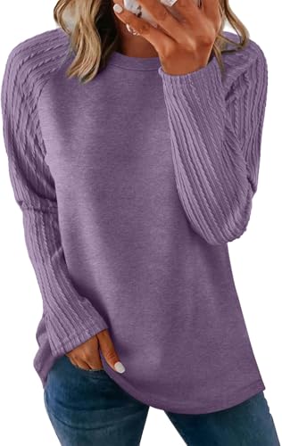 Image of OFEEFAN Long Sleeve Shirts for Womens Fall Fashion 2026 Crewneck Oversized Sweatshirt Tunic Tops to Wear with Leggings