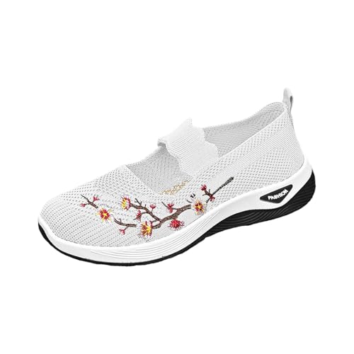 Zapatillas deportivas para mujer, de ajuste ancho, de malla, ligeras, transpirables, con soporte de arco, suela suave, antideslizantes, ortopédicas, White, 39.5 EU