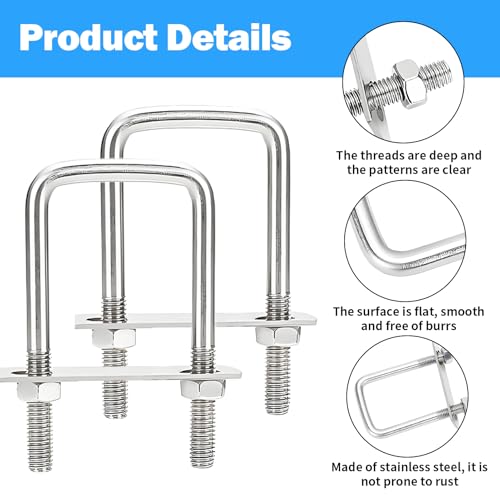 2 SäTze U Bolzen,Edelstahl BüGelschraube,U BüGel Mit Gewinde,40x65 Mm U BüGel,M8 BüGelschrauben,VierkantschäKel,Zum Abschleppen Von Autos Und Booten,Reparaturen,Rohrbefestigung