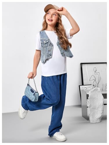 GORGLITTER Girl's Denim Vest Button Down Flap Pocket V Neck Jean Jacket4