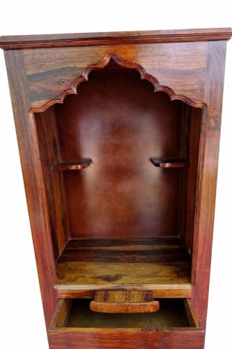 Image of Solid Sheesham Wood Temple for Home & Office /Mandir /God Stand /Pooja Stand /Home Mandap /Mandapam with Cabinet 1 Doors & Multiple Storage /Shelf with Drawers (Honey TmT1, 23x15x57 inch)